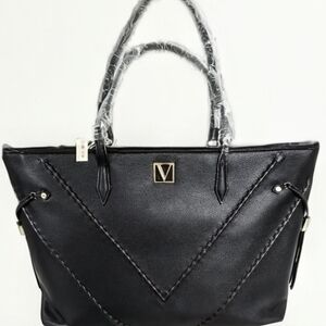 Nip luxury VS black weekender vegan leather gold tone V logo zip bag